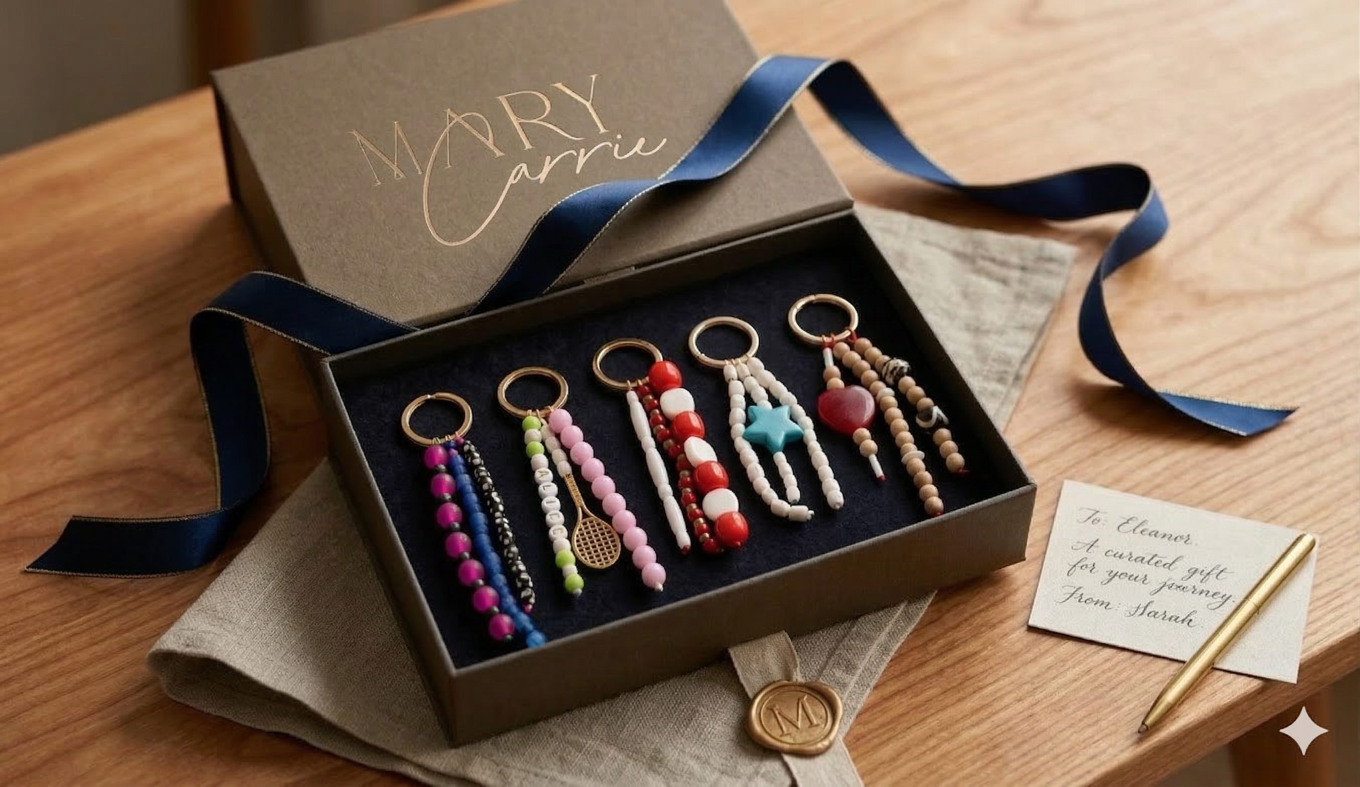 bag charms in a gift box