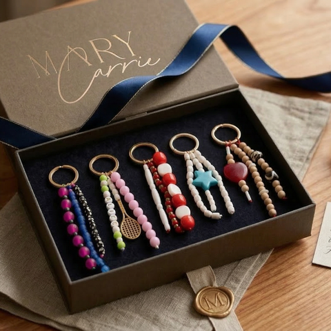 bag charms in a gift box