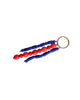 Beaded keychain with red and blue beads on a white background